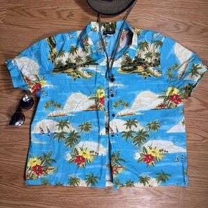 Puanani Hawaiian Aloha Shirt 1XL Made in Hawaii 100% Cotton Island Sail Boats
